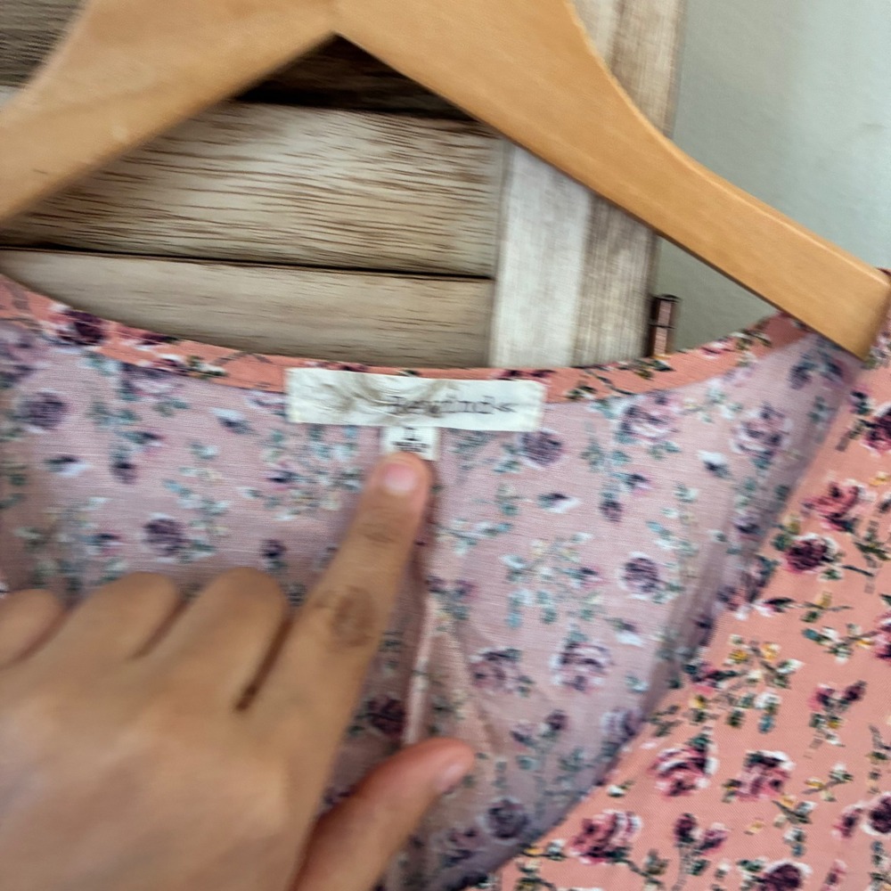 Kindred Women Boho Peach Pink Floral Button Front V-Neck Mini Dress L - Picture 2 of 7